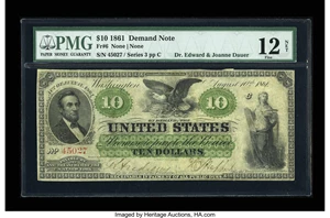 image for: Fr. 6 $10 1861 Demand Note PMG Fine 12 Net....