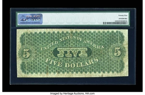 image for: Fr. 1 $5 1861 Demand Note PMG Very Fine 25....