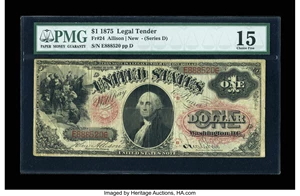 image for: Fr. 24 $1 1875 Legal Tender PMG Choice Fine 15....