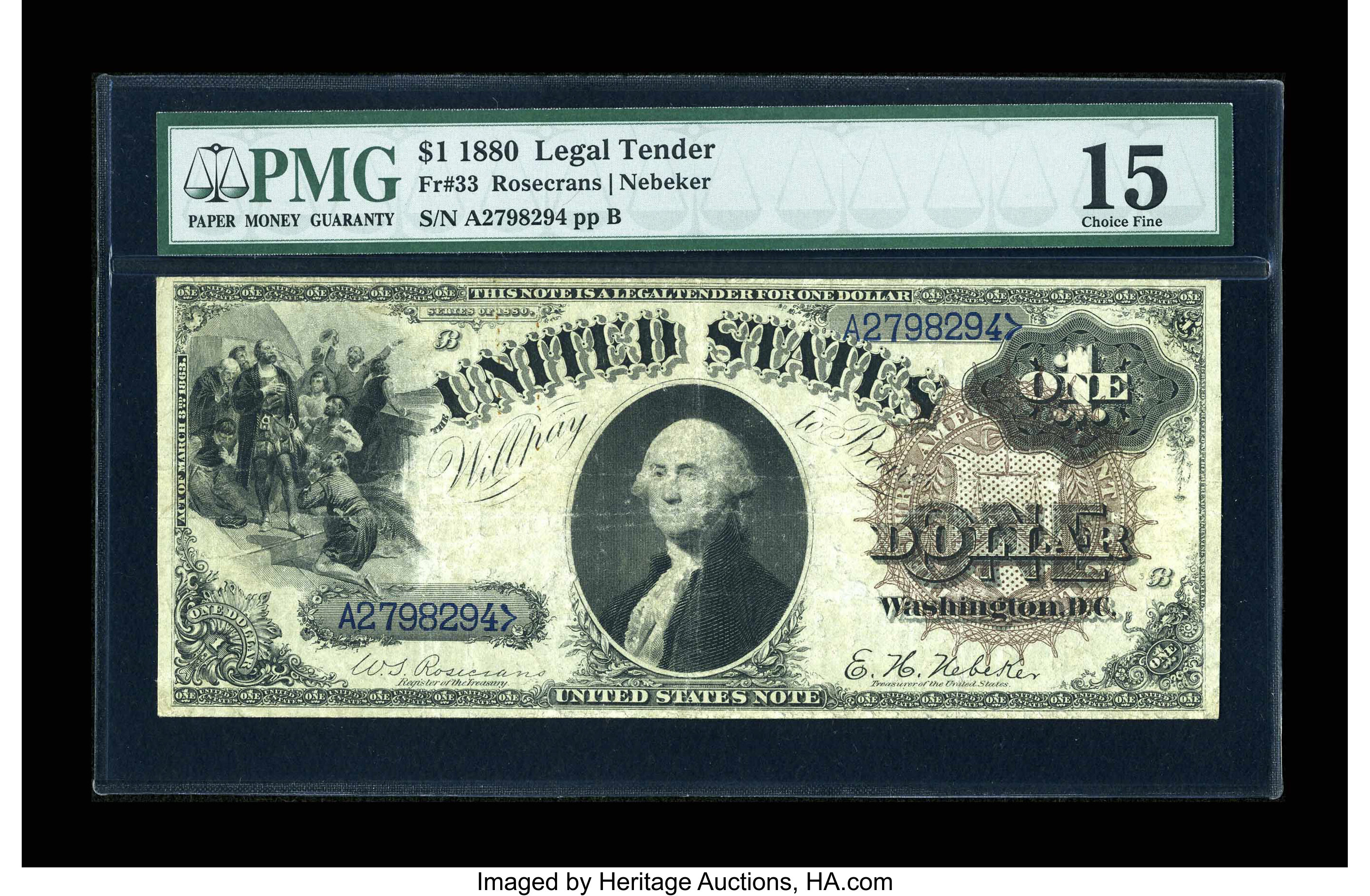 image for: Fr. 33 $1 1880 Legal Tender PMG Choice Fine 15....