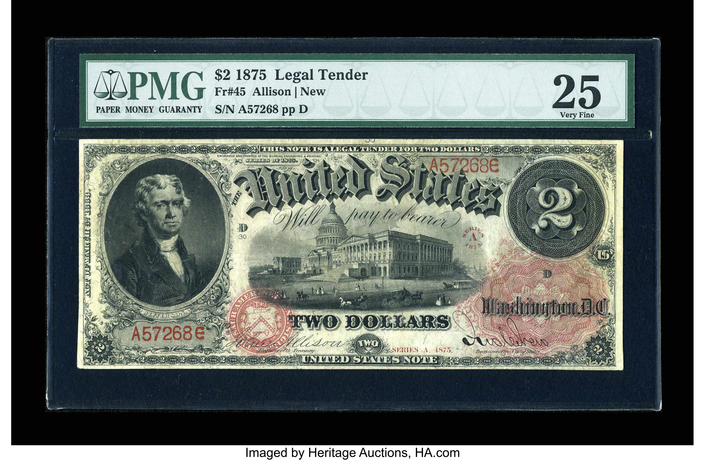 image for: Fr. 45 $2 1875 Legal Tender PMG Very Fine 25....