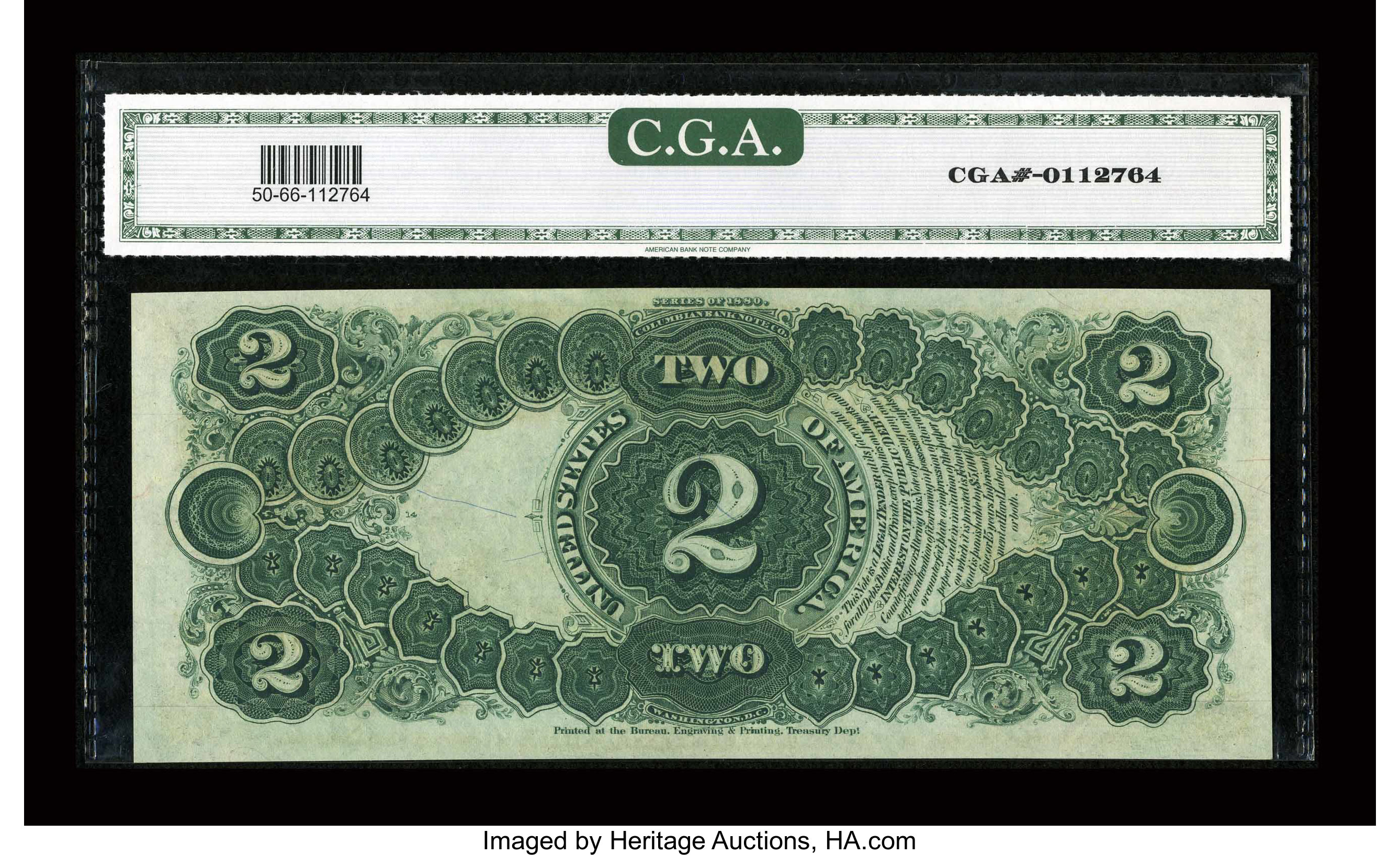 image for: Fr. 50 $2 1880 Legal Tender CGA Gem Uncirculated 66....