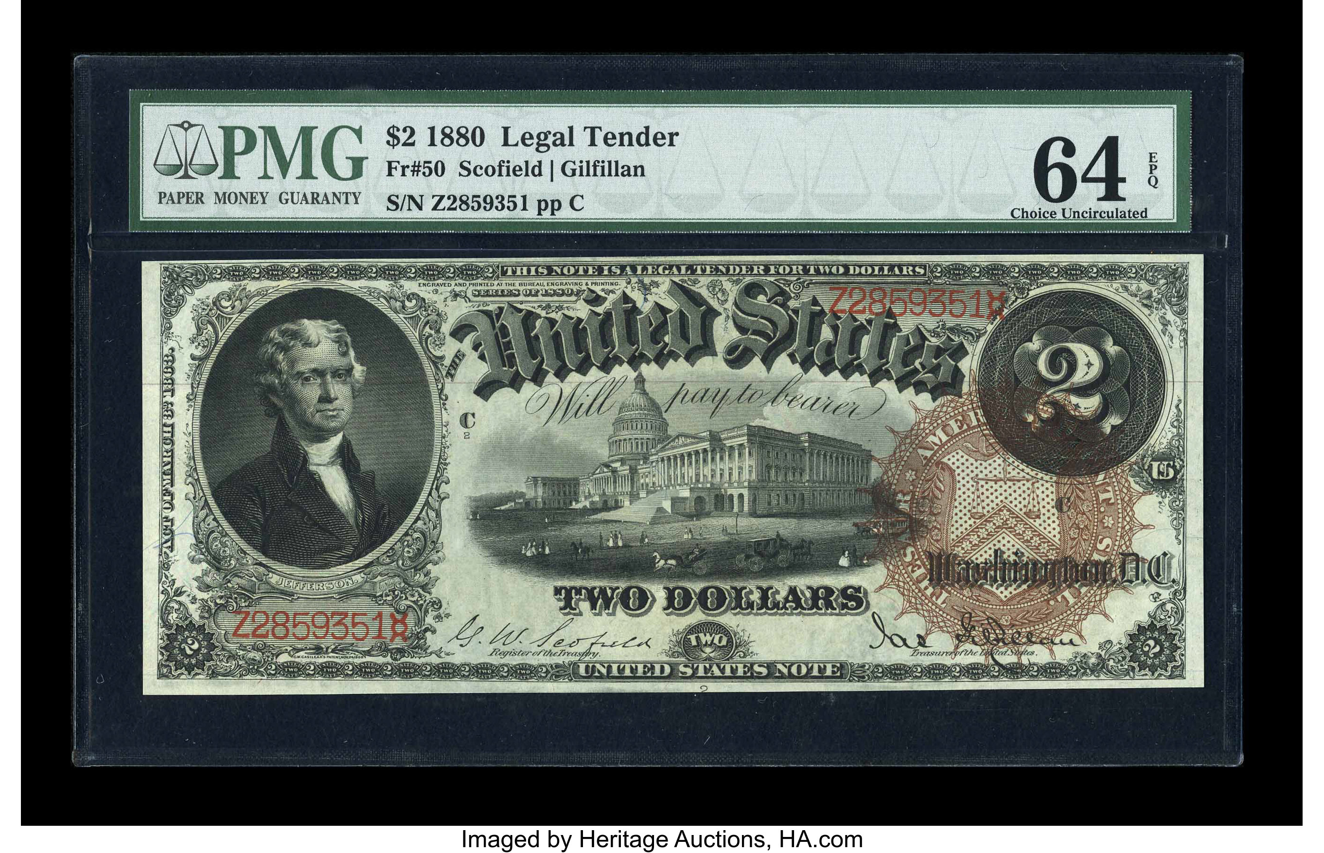 image for: Fr. 50 $2 1880 Legal Tender PMG Choice Uncirculated 64 EPQ....