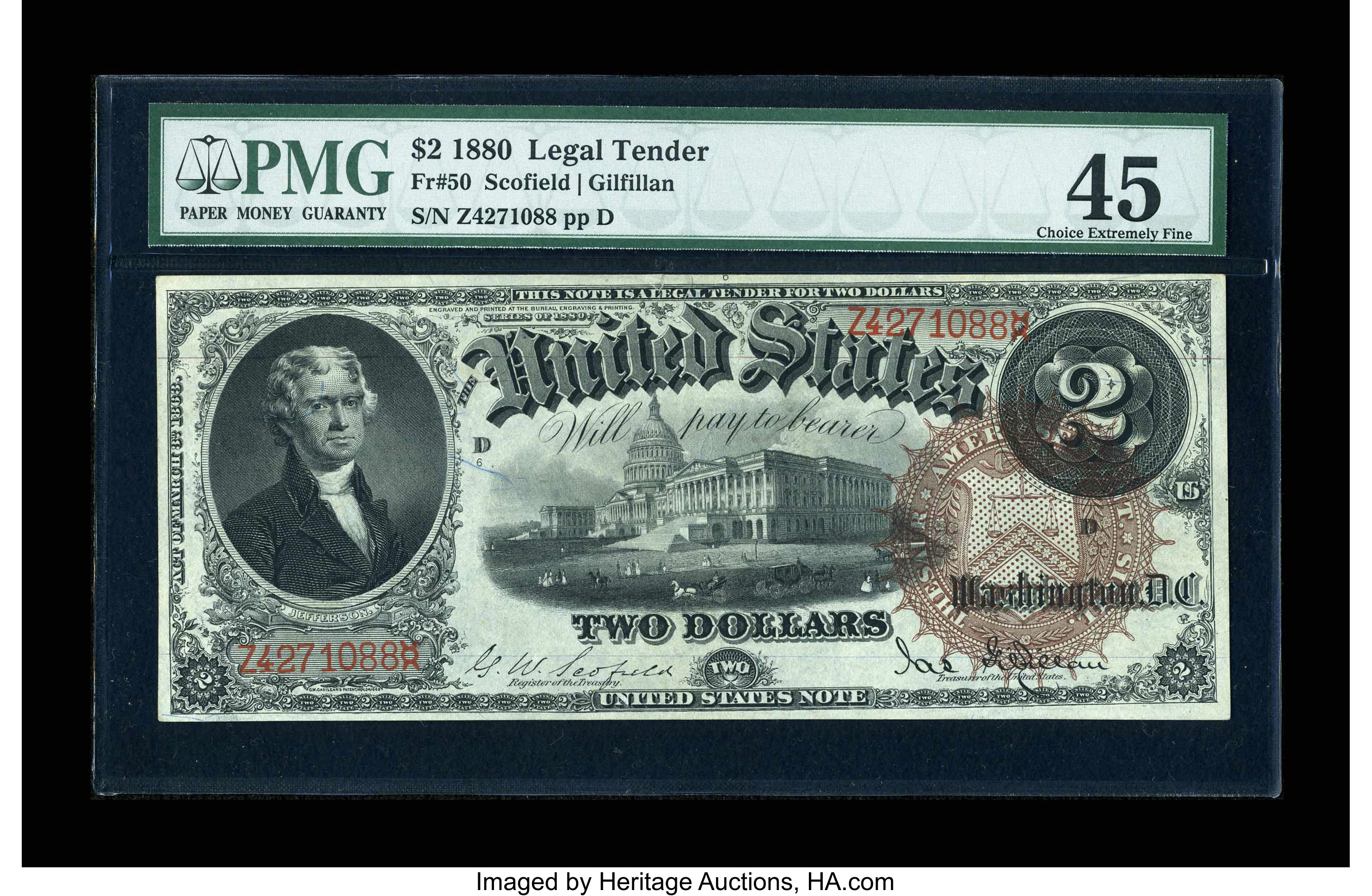 image for: Fr. 50 $2 1880 Legal Tender PMG Choice Extremely Fine 45....