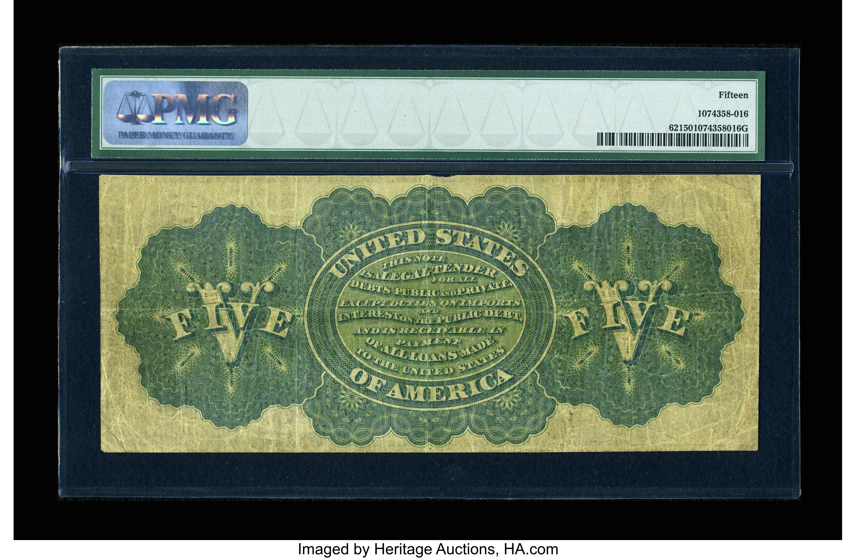 image for: Fr. 62 $5 1862 Legal Tender PMG Choice Fine 15....