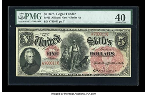 image for: Fr. 66 $5 1875 Legal Tender PMG Extremely Fine 40....