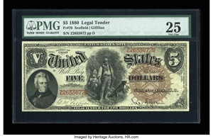 image for: Fr. 70 $5 1880 Legal Tender PMG Very Fine 25....