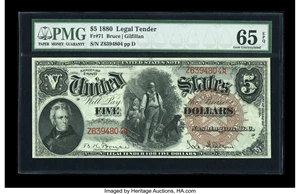image for: Fr. 71 $5 1880 Legal Tender PMG Gem Uncirculated 65 EPQ....