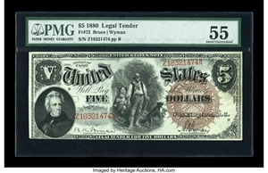 image for: Fr. 72 $5 1880 Legal Tender PMG About Uncirculated 55....