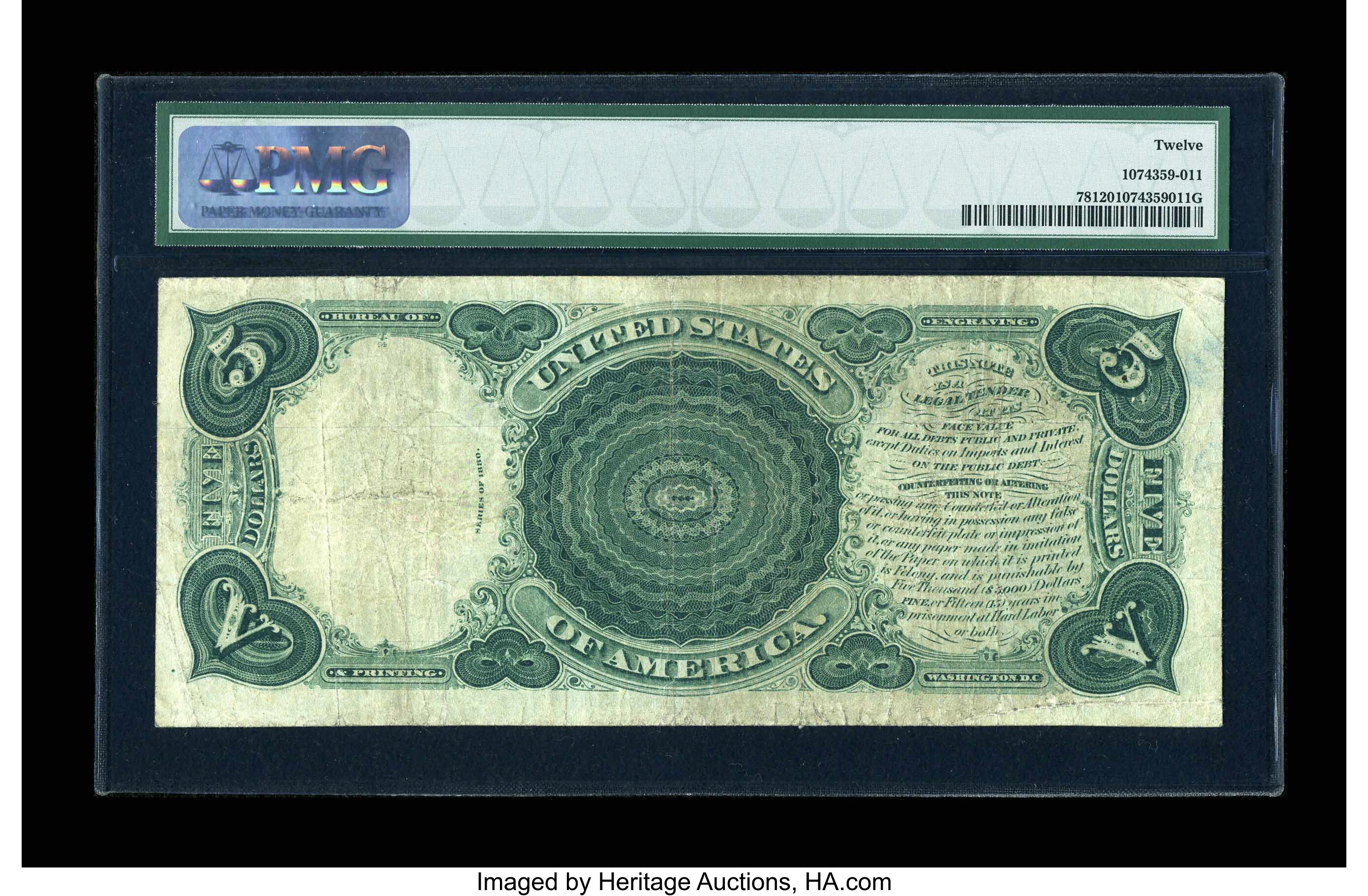 image for: Fr. 78 $5 1880 Legal Tender PMG Fine 12....