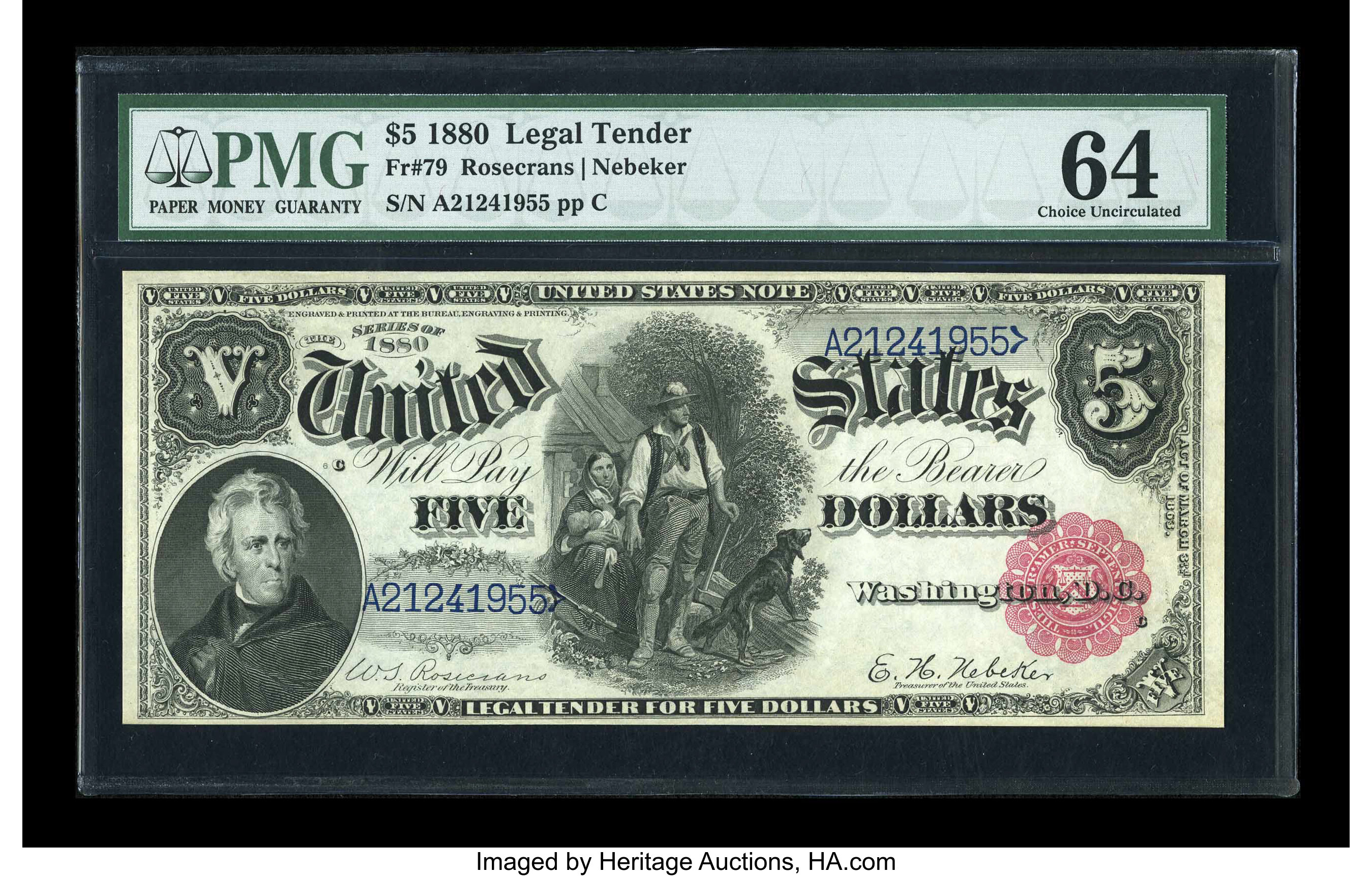 image for: Fr. 79 $5 1880 Legal Tender PMG Choice Uncirculated 64....