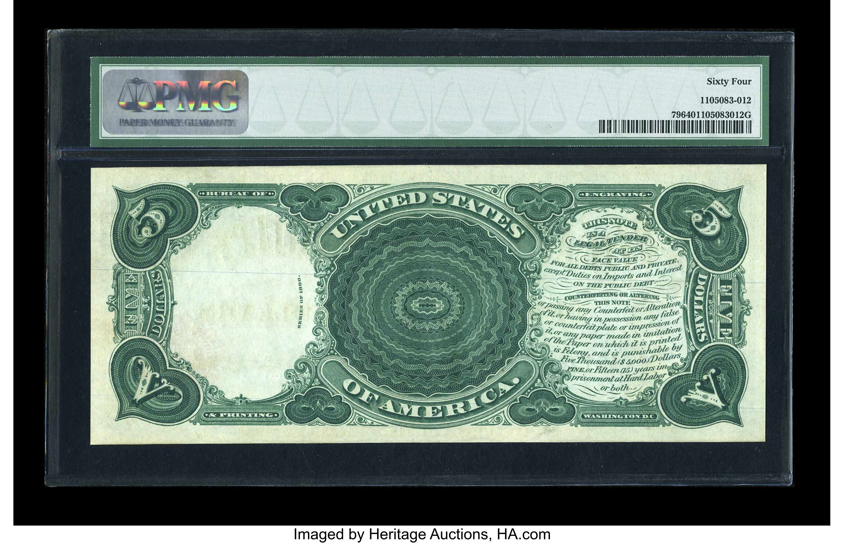 image for: Fr. 79 $5 1880 Legal Tender PMG Choice Uncirculated 64....