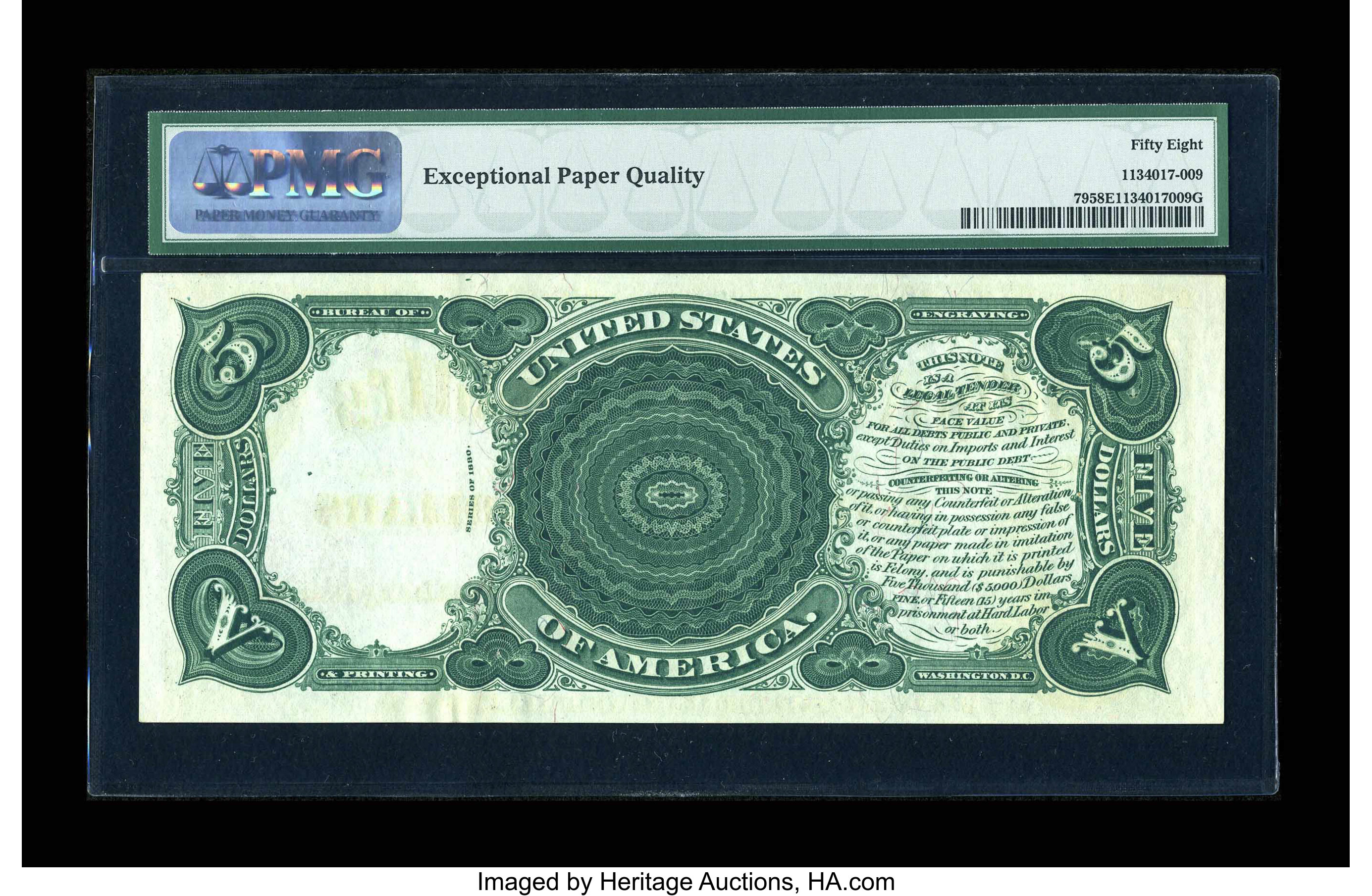 image for: Fr. 79 $5 1880 Legal Tender PMG Choice About Unc 58 EPQ....
