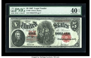 image for: Fr. 89 $5 1907 Legal Tender PMG Extremely Fine 40 EPQ....