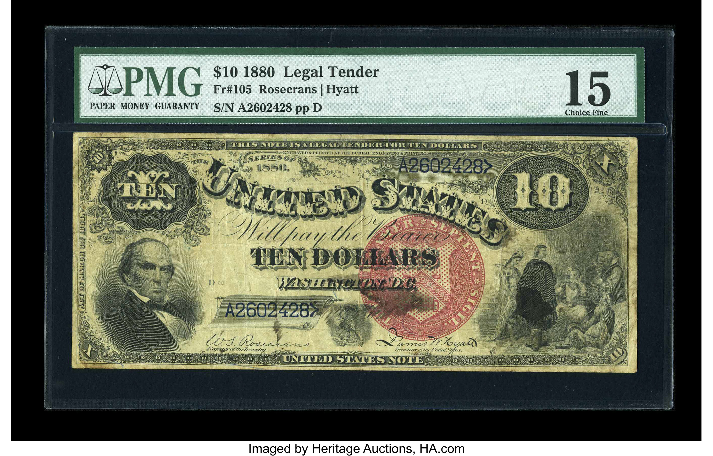 image for: Fr. 105 $10 1880 Legal Tender PMG Choice Fine 15....