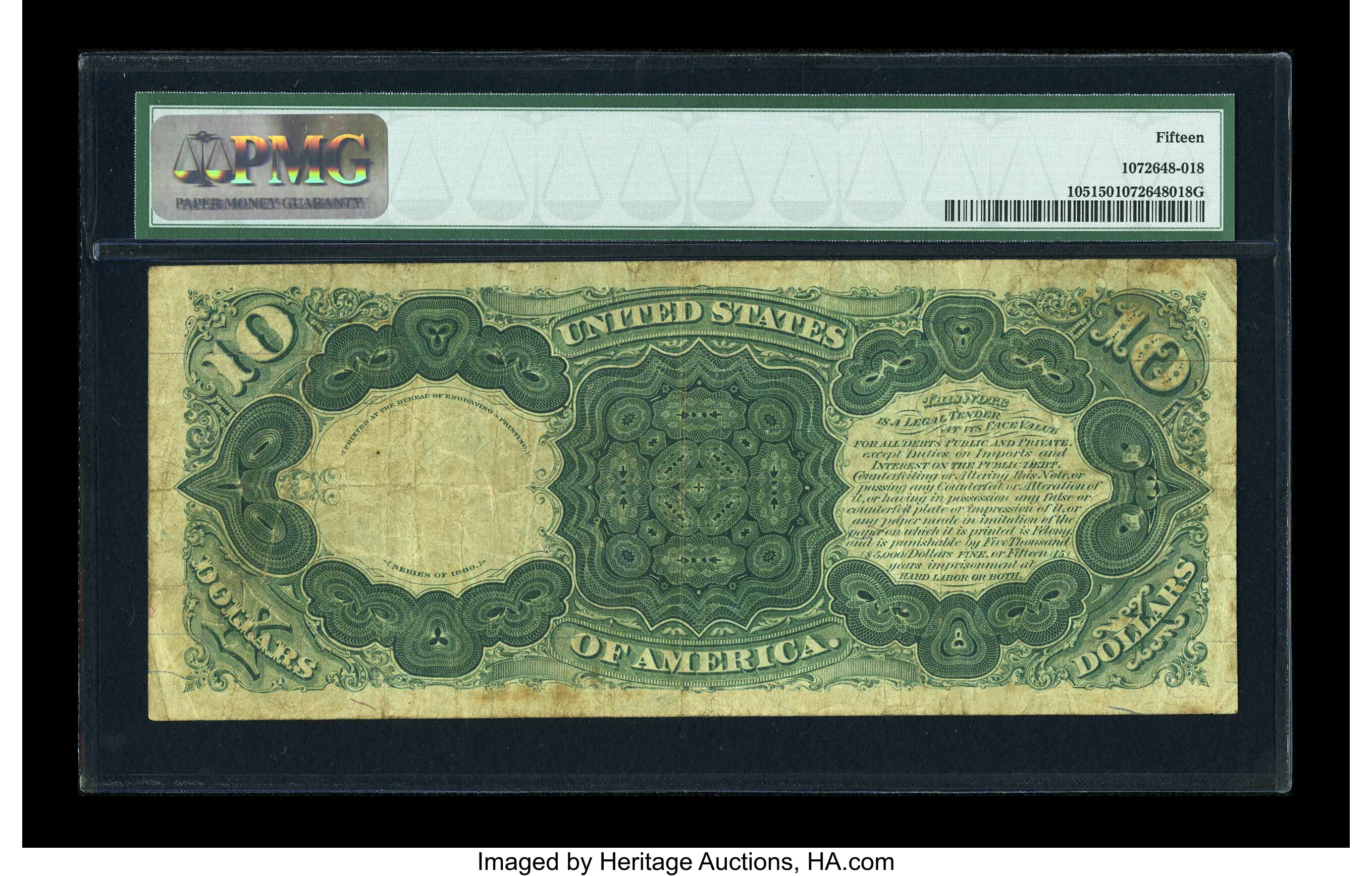 image for: Fr. 105 $10 1880 Legal Tender PMG Choice Fine 15....