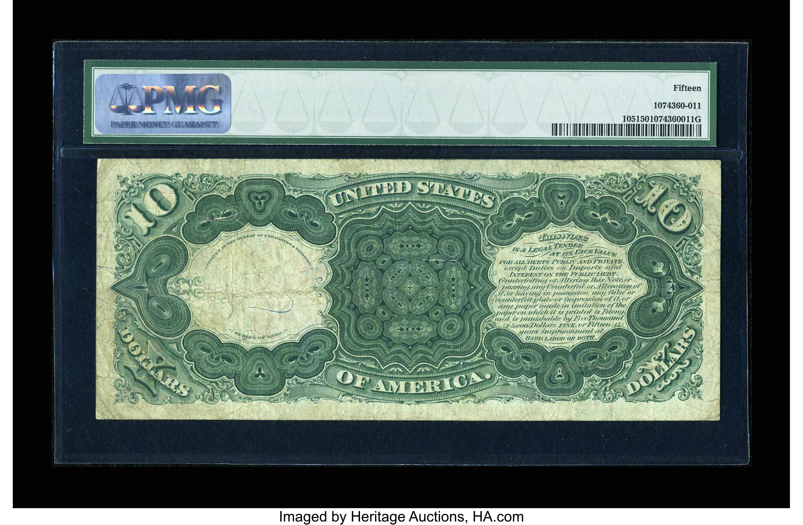 image for: Fr. 105 $10 1880 Legal Tender PMG Choice Fine 15....