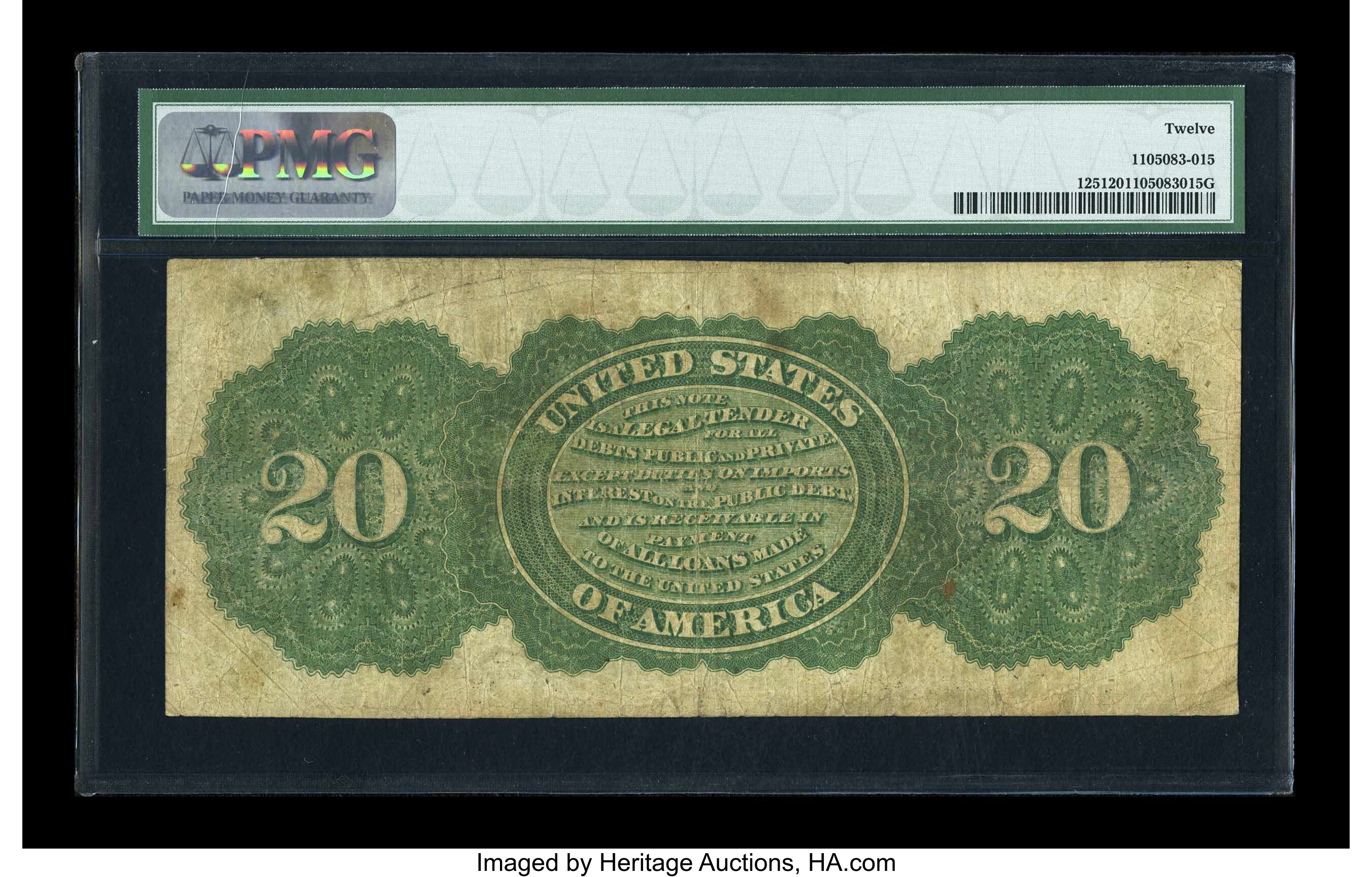 image for: Fr. 125 $20 1862 Legal Tender PMG Fine 12....
