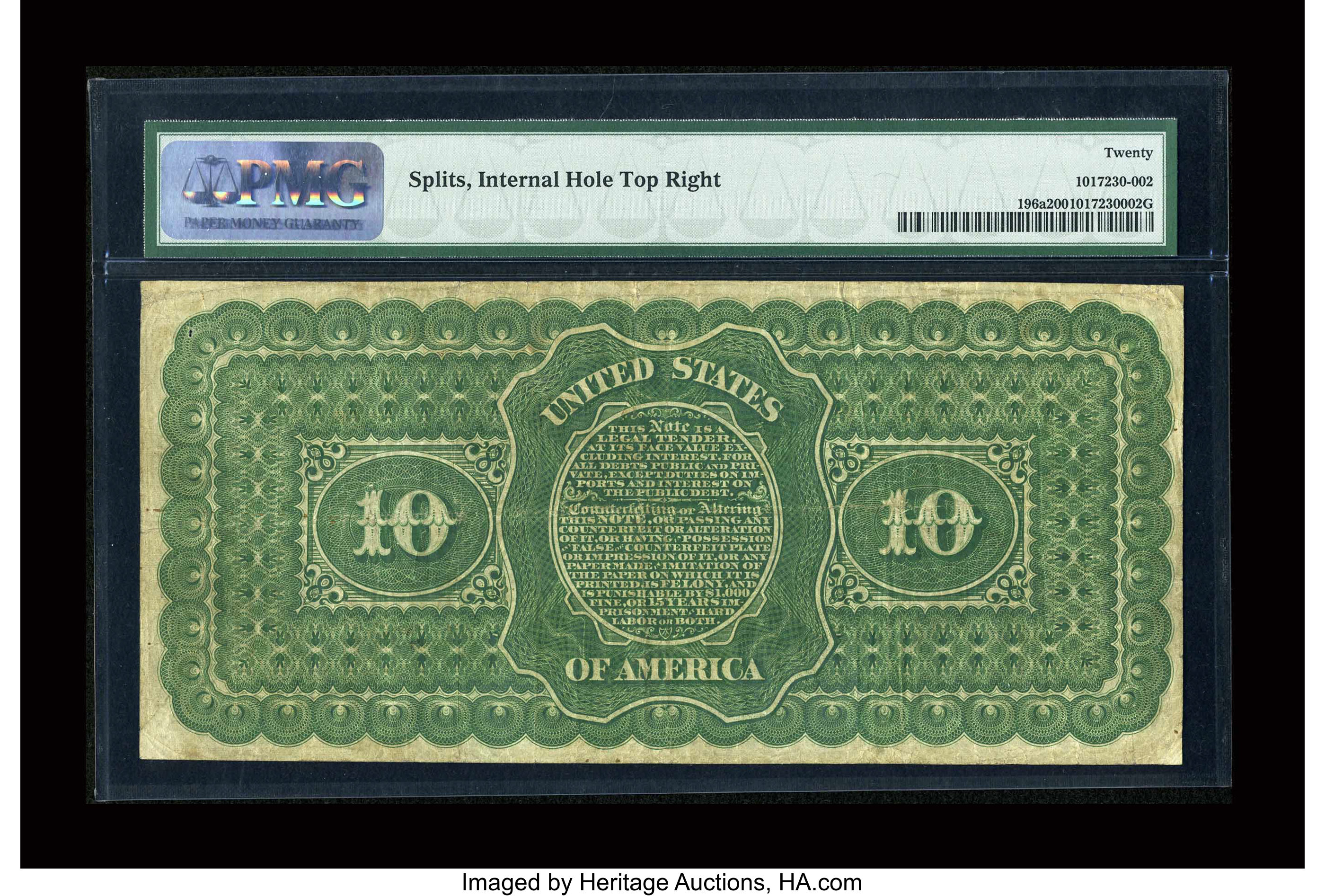 image for: Fr. 196a $10 1863 Interest Bearing Note PMG Very Fine 20....
