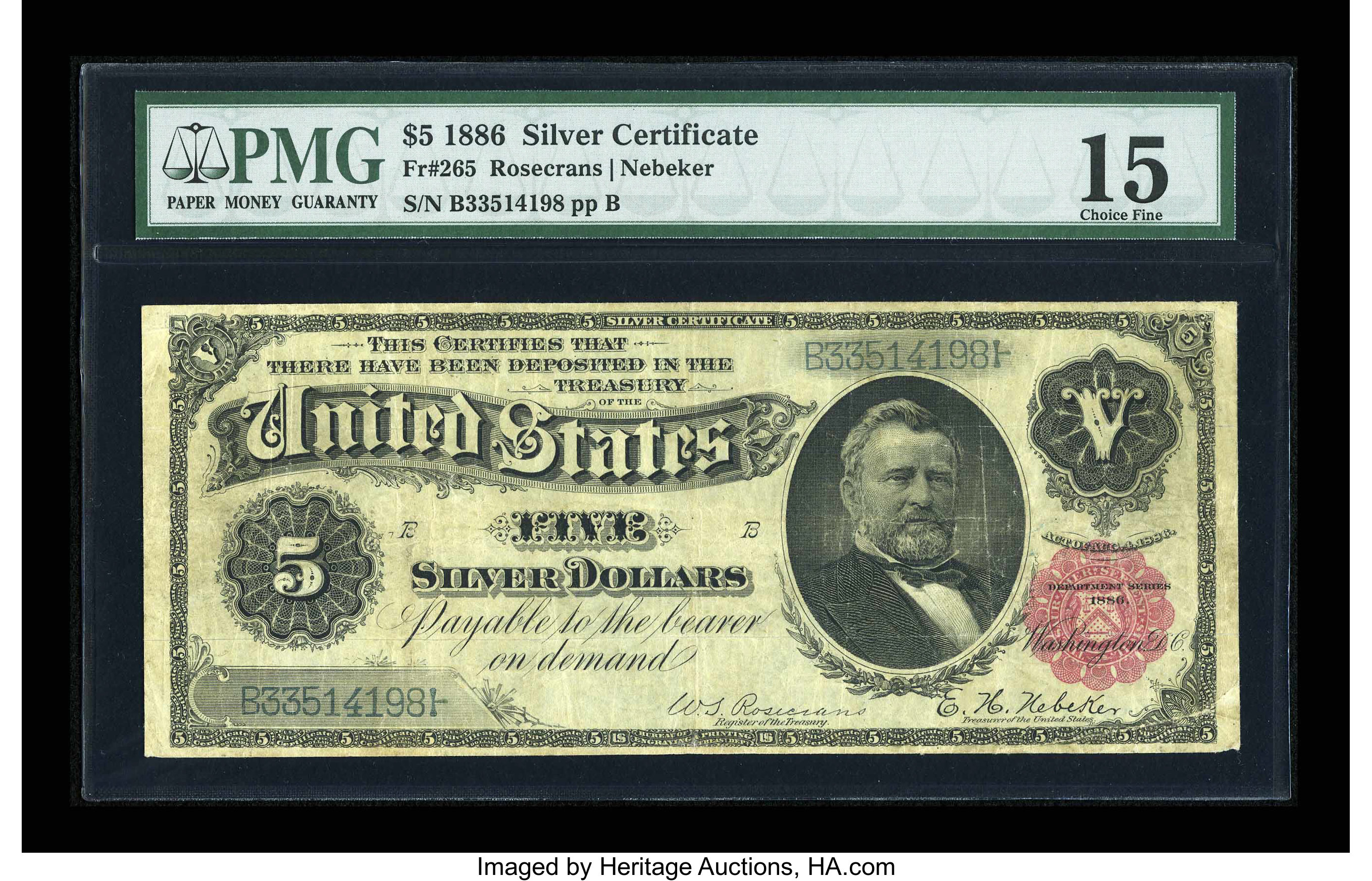 image for: Fr. 265 $5 1886 Silver Certificate PMG Choice Fine 15....