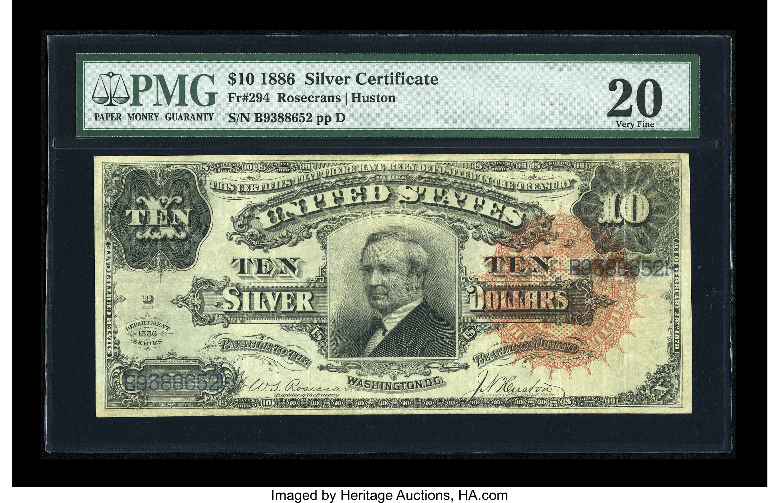 image for: Fr. 294 $10 1886 Silver Certificate PMG Very Fine 20....