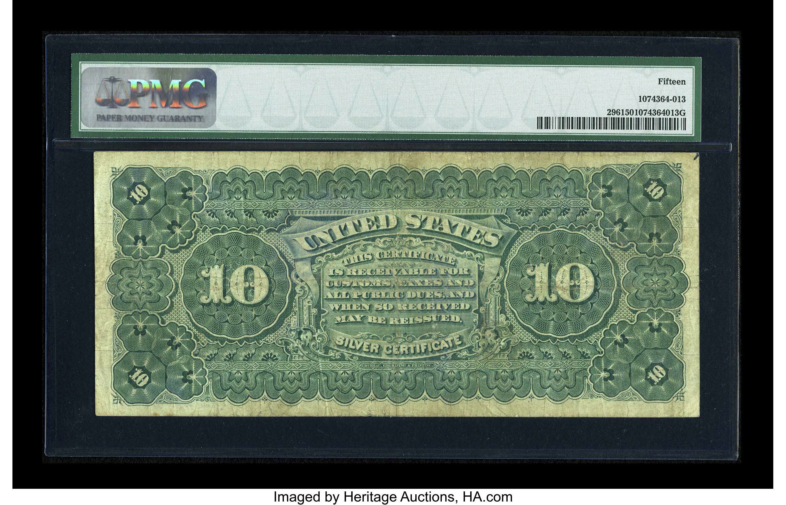 image for: Fr. 296 $10 1886 Silver Certificate PMG Choice Fine 15....