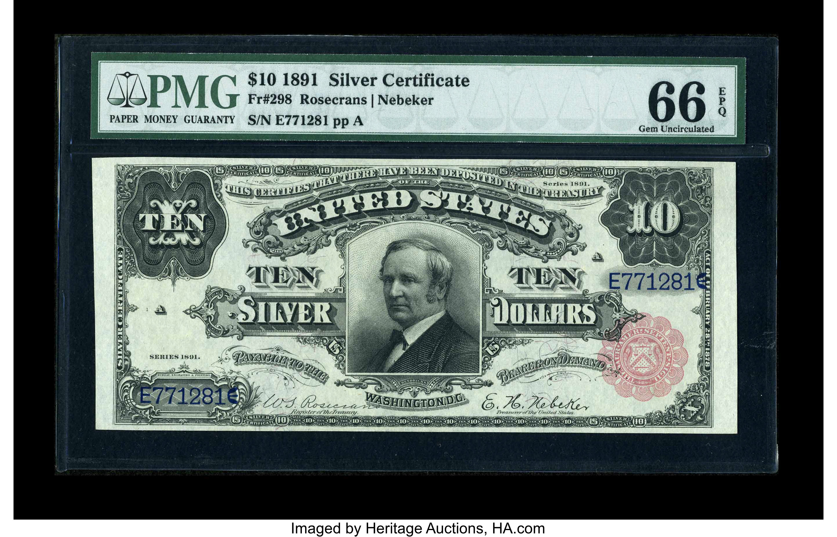 image for: Fr. 298 $10 1891 Silver Certificate PMG Gem Uncirculated 66 EPQ....