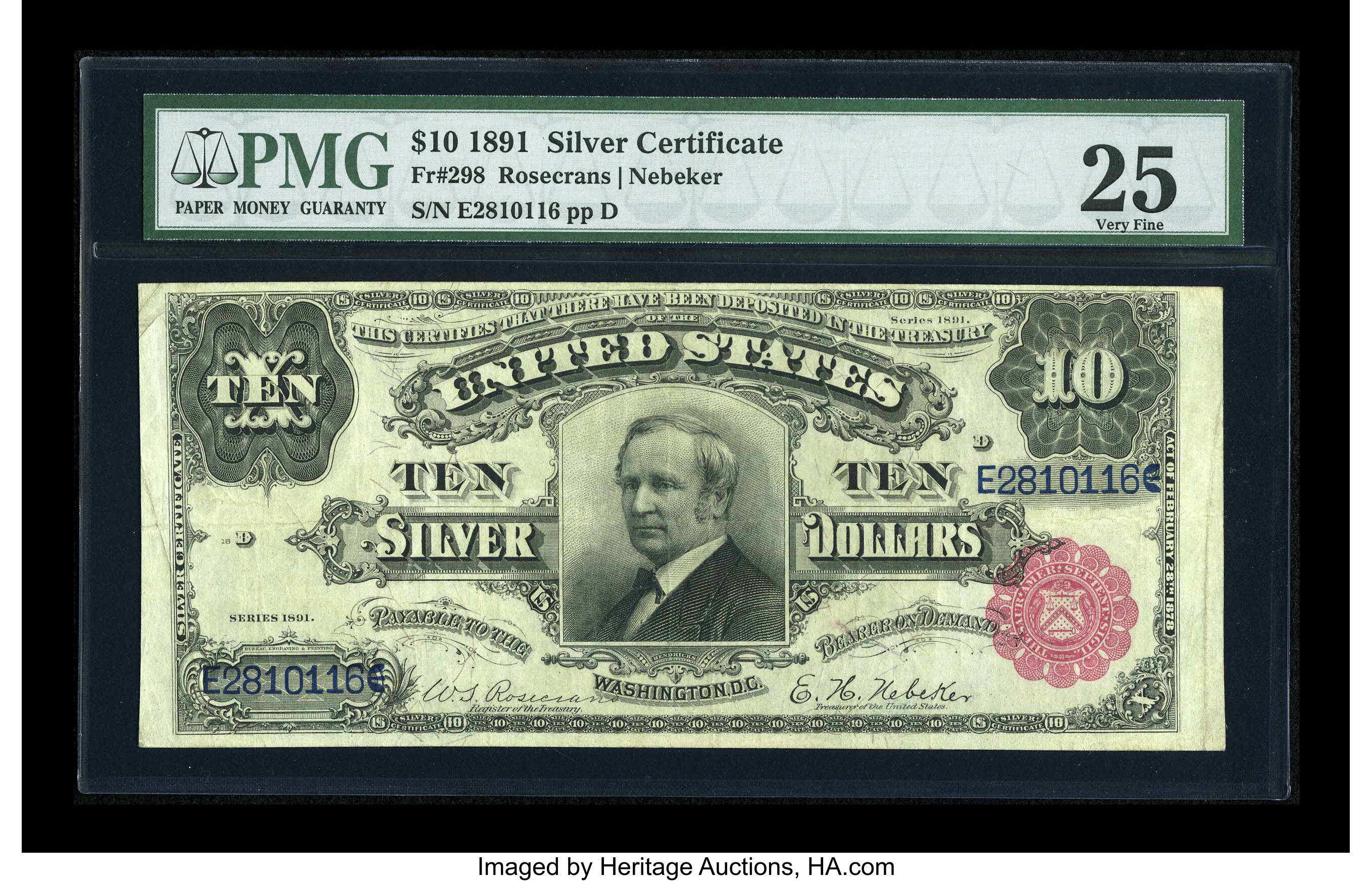 image for: Fr. 298 $10 1891 Silver Certificate PMG Very Fine 25....