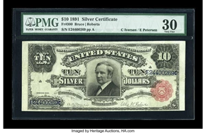 image for: Fr. 300 $10 1891 Silver Certificate PMG Very Fine 30....