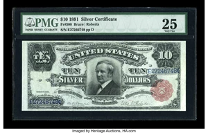 image for: Fr. 300 $10 1891 Silver Certificate PMG Very Fine 25....