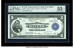 image for: Fr. 807 $5 1918 Federal Reserve Bank Note PMG About Uncirculated 55 EPQ....