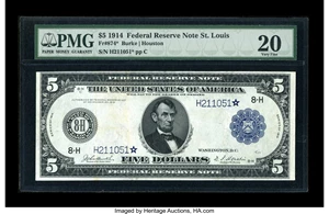 image for: Fr. 874 $5 1914 Federal Reserve Star Note PMG Very Fine 20....