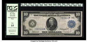 image for: Fr. 914 $10 1914 Federal Reserve Note Star Note PCGS Fine 15....