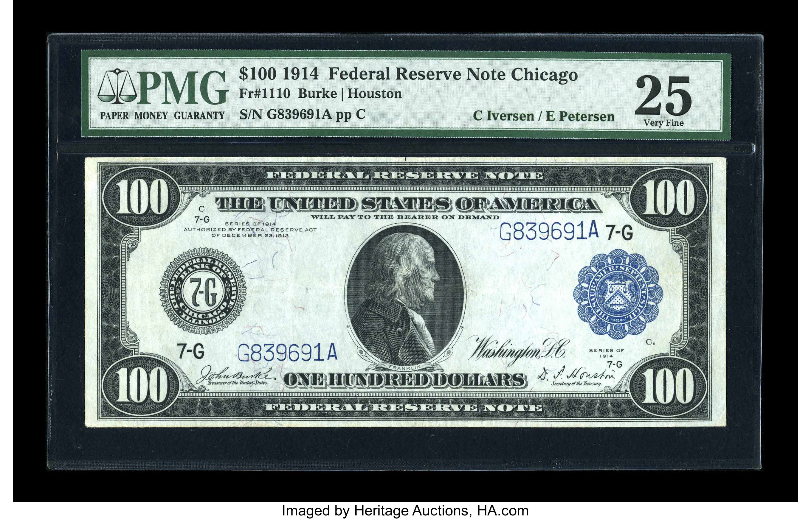 image for: Fr. 1110 $100 1914 Federal Reserve Note PMG Very Fine 25....