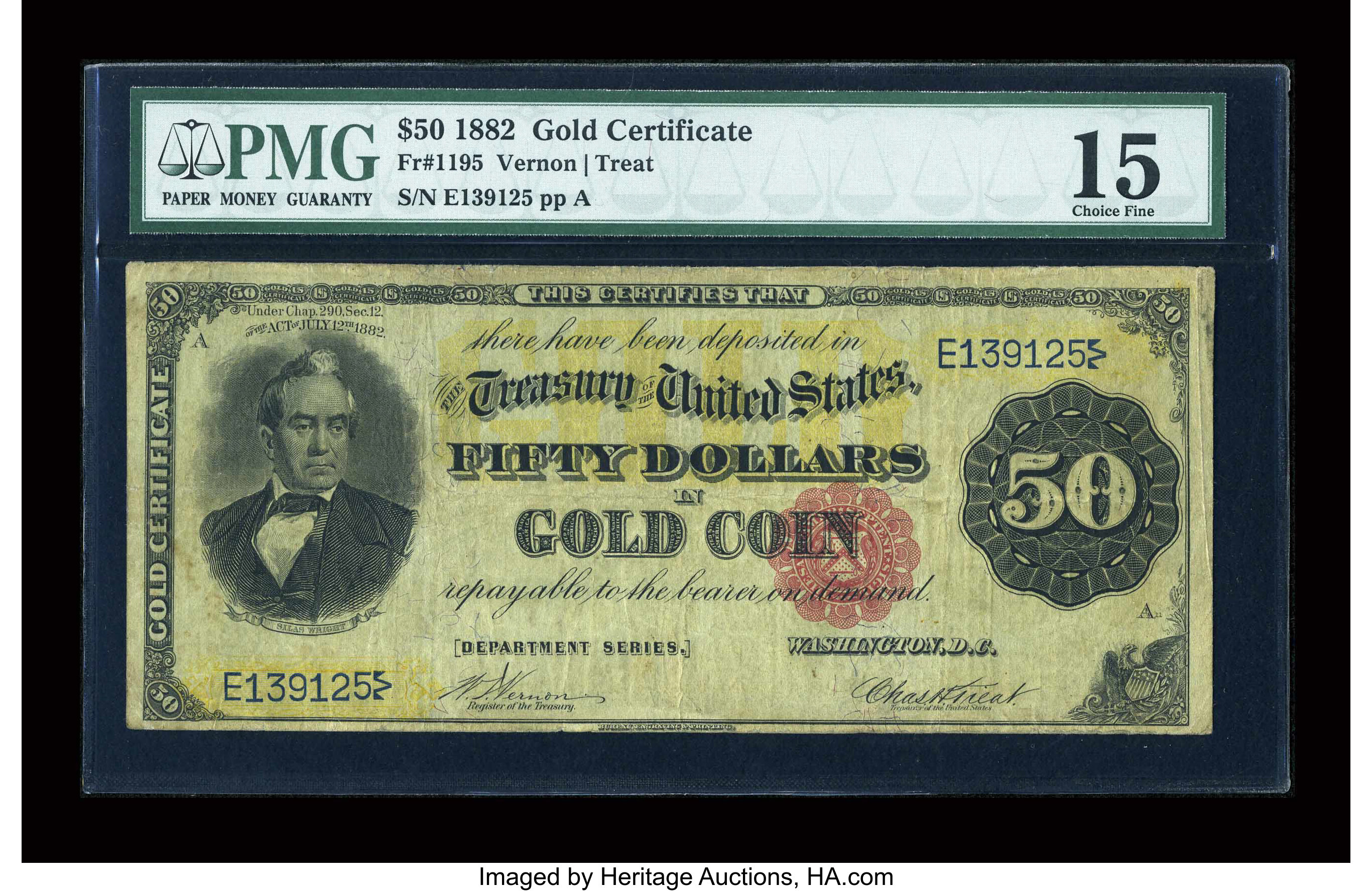image for: Fr. 1195 $50 1882 Gold Certificate PMG Choice Fine 15....