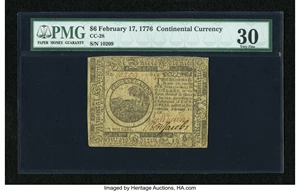 image for: Continental Currency February 17, 1776 $6 Signed by Ben Jacobs PMG Very Fine 30....