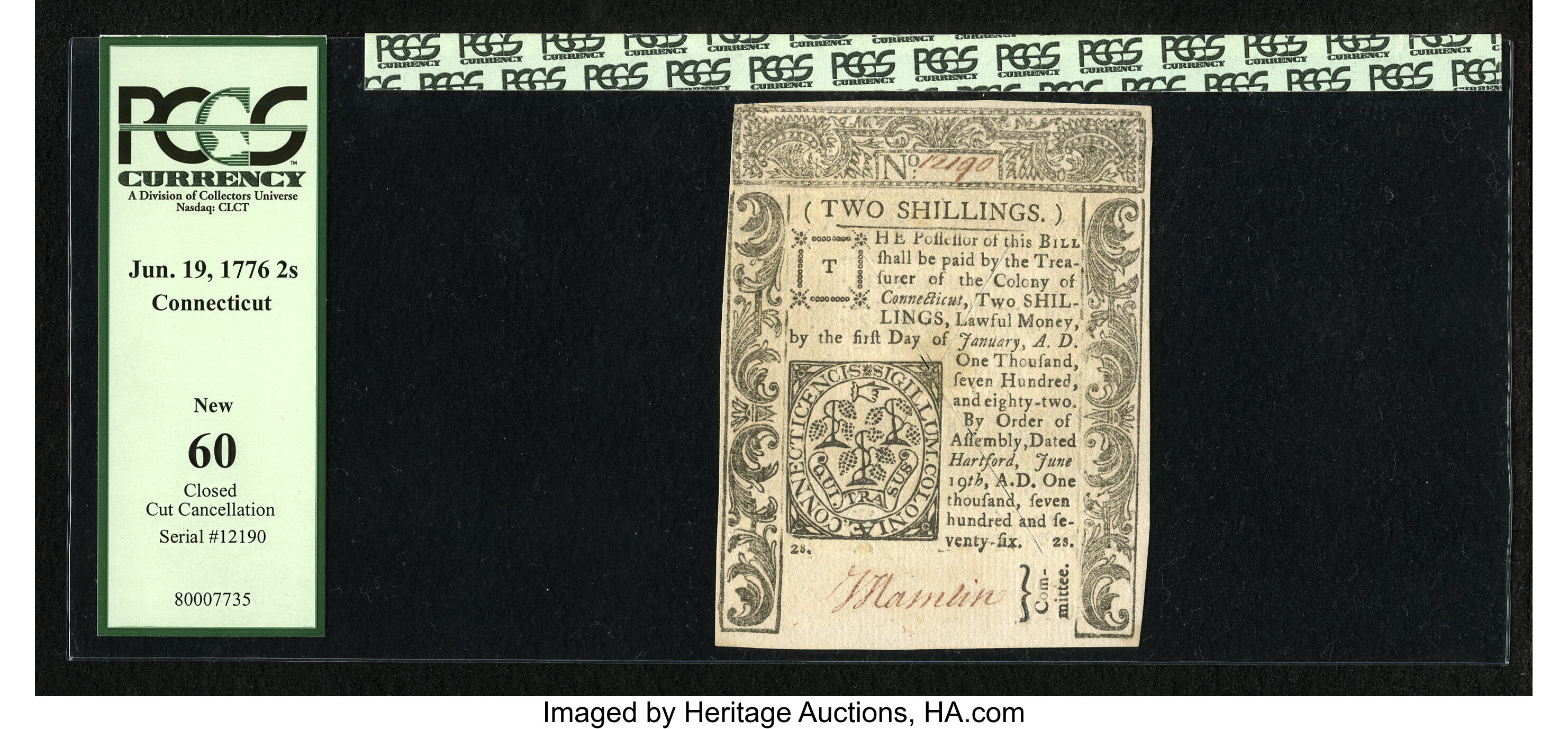 image for: Connecticut June 19, 1776 2s PCGS New 60....
