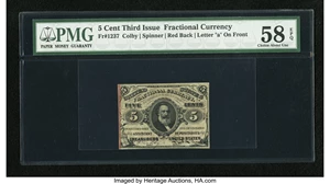 image for: Fr. 1237 5c Third Issue PMG Choice About Unc 58 EPQ....