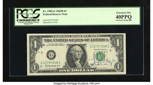 image for: Fr. 1902-G $1 1963B Federal Reserve Note. PCGS Extremely Fine 40PPQ....