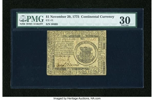 image for: Continental Currency November 29, 1775 $1 PMG Very Fine 30....