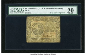 image for: Continental Currency February 17, 1776 $6 Signed by Ben Jacobs PMG Very Fine 20....