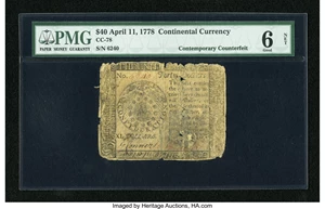 image for: Continental Currency April 11, 1778 $40 Contemporary Counterfeit PMG Good 6 Net....