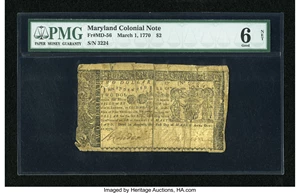 image for: Maryland March 1, 1770 $2 PMG Good 6 Net....