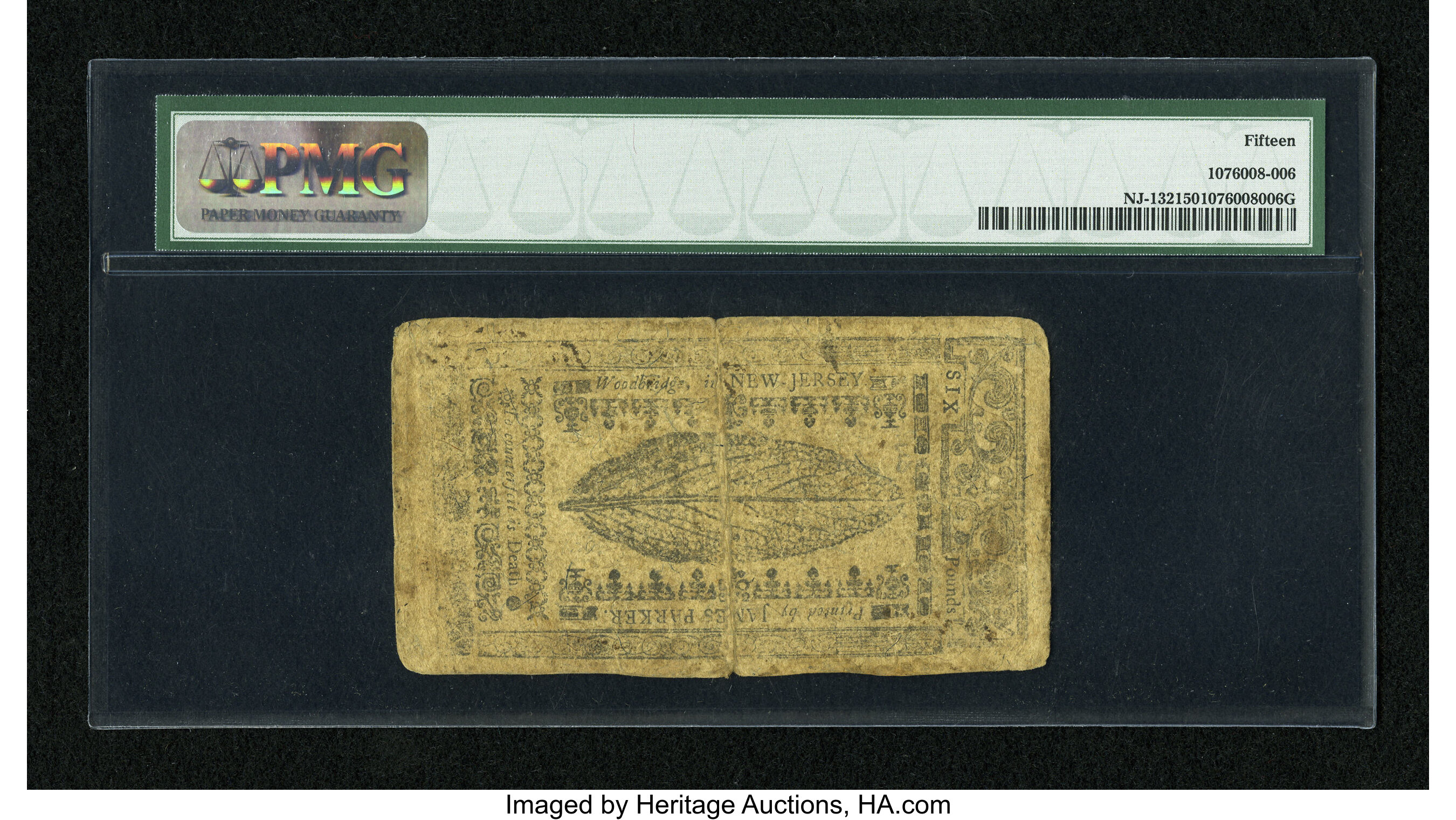 image for: New Jersey April 10, 1759 £6 PMG Choice Fine 15....