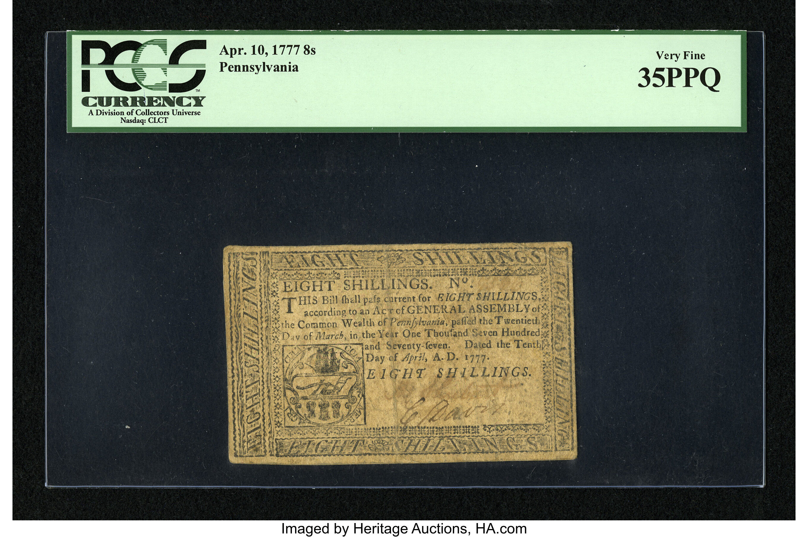 image for: Pennsylvania April 10, 1777 8s PCGS Very Fine 35PPQ....