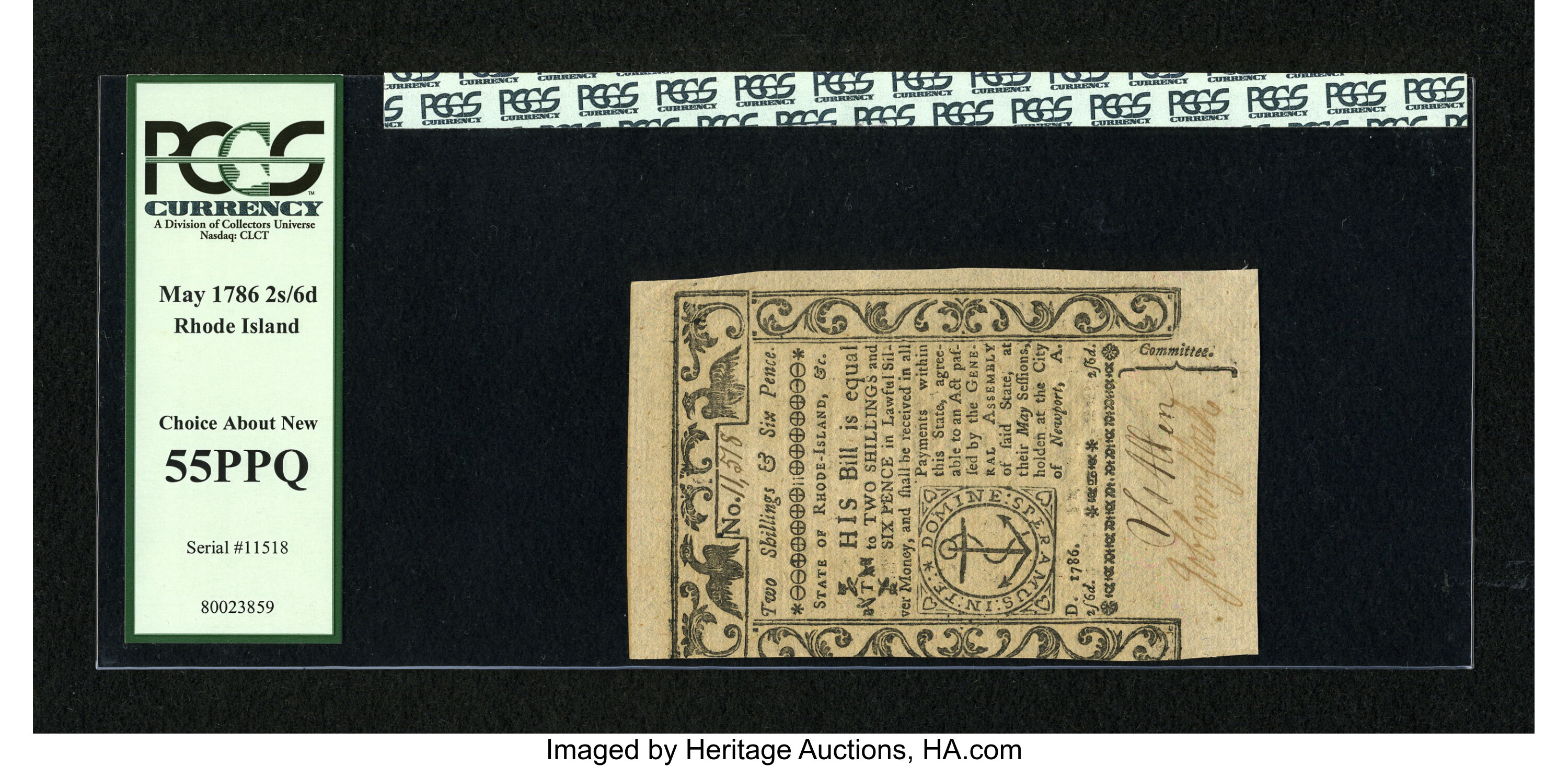 image for: Rhode Island May 1786 2s/6d PCGS Choice About New 55PPQ....