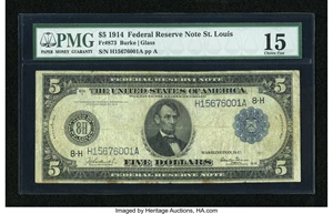 image for: Fr. 873 $5 1914 Federal Reserve Note PMG Choice Fine 15....