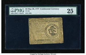 image for: Continental Currency May 20, 1777 $3 PMG Very Fine 25....