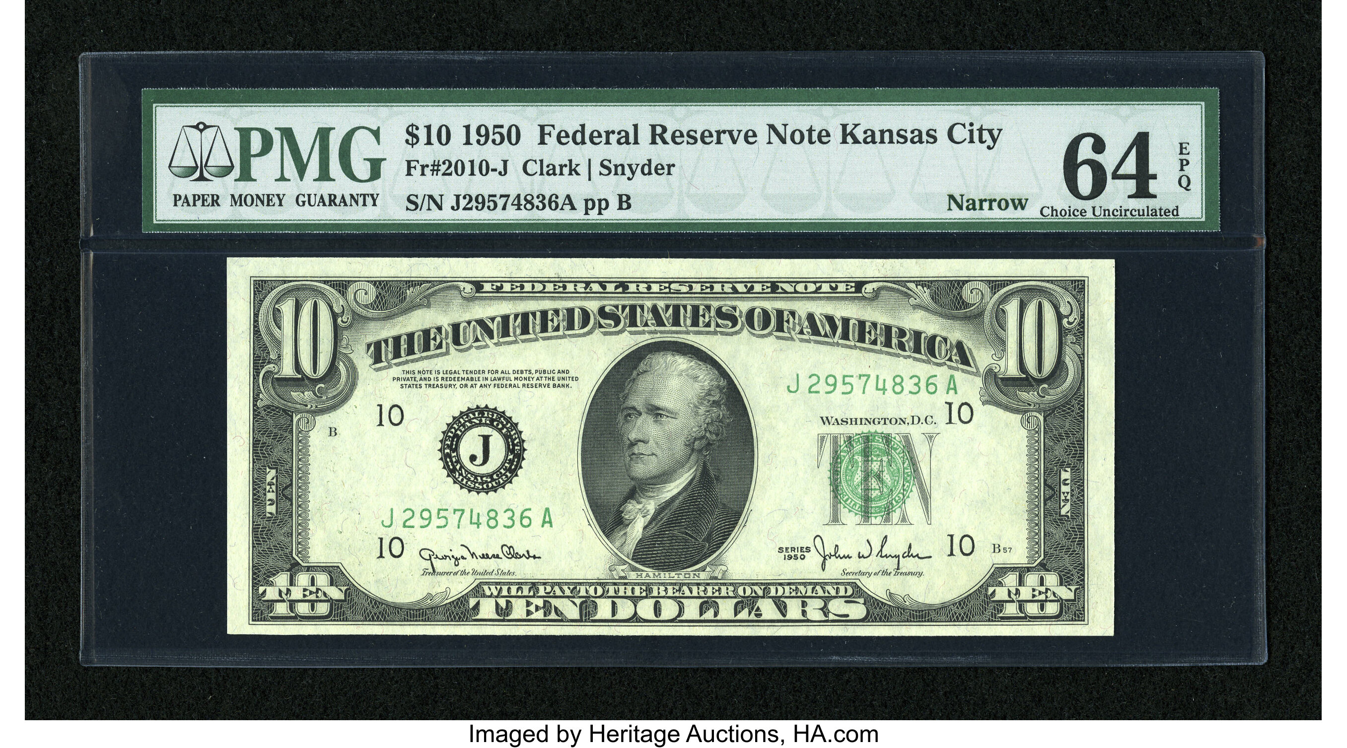 image for: Fr. 2010-J $10 1950 Narrow Federal Reserve Note. PMG Choice Uncirculated 64 EPQ....