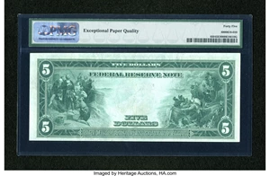 image for: Fr. 850 $5 1914 Federal Reserve Note PMG Choice Extremely Fine 45 EPQ....